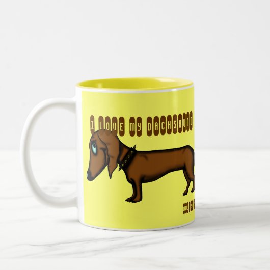 おもしろいなダックスフントのマグのデザイン ツートーンマグカップ (左)