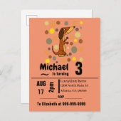 おもしろいなダックスフント犬の誕生会 インビテーションポストカード (正面/裏面)