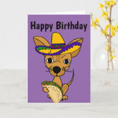 おもしろいなチワワの食べ物のタコスの漫画 カード (黄色い花)