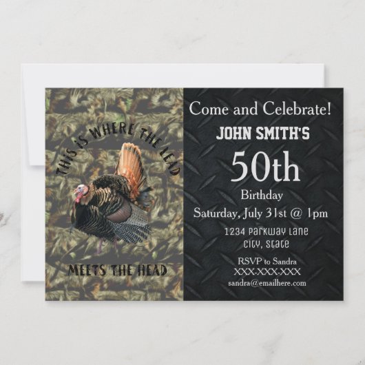 おもしろいなトルコの狩りの人の迷彩柄の誕生日 招待状 (正面)