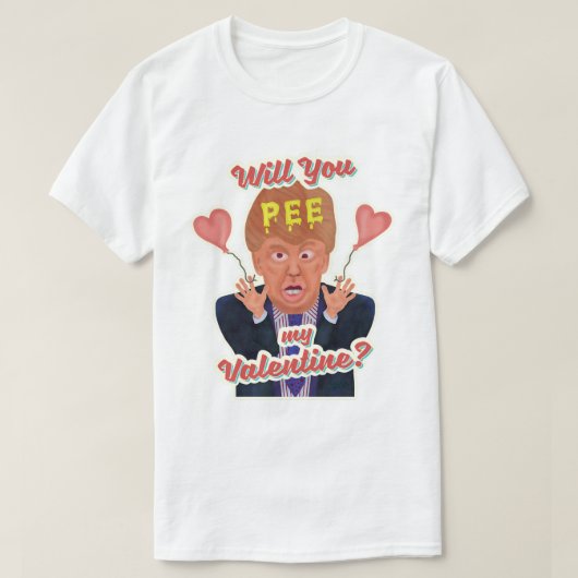 おもしろいなドナルド・トランプのバレンタインデーの小便テープ冗談 Tシャツ (デザイン正面)