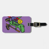 おもしろいなハイキングの緑のTレックスの恐竜 ラゲッジタグ (正面横)