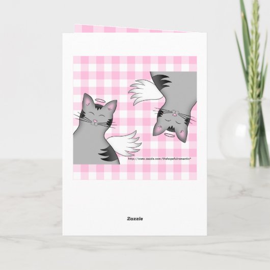 おもしろいなハッピーバースデーの漫画のスタイルの天使猫 カード (裏面)