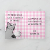 おもしろいなハッピーバースデーの漫画のスタイルの天使猫 カード (内部)