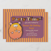 おもしろいなハムスターのオレンジ紫色のストライプのな招待状 招待状 (正面/裏面)