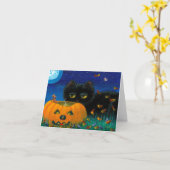 おもしろいなハロウィンの秋猫のマウスの芸術Creationarts カード (黄色い花)