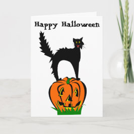 おもしろいなハロウィンの黒猫およびカボチャ カード