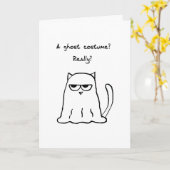 おもしろいなハロウィン-幽霊の衣裳の怒っている猫 カード (黄色い花)