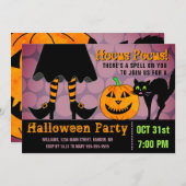おもしろいなハローウィンパーティの魔法使いの足のカボチャ猫 招待状 (正面/裏面)
