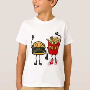 おもしろいなハンバーガーおよびフライドポテトの漫画の芸術 Tシャツ
