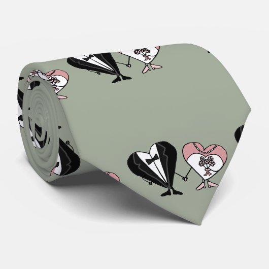 おもしろいなハートのキャラクターの新郎新婦の結婚式 ネクタイ (ロール)