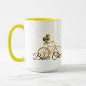 おもしろいなバイクもしくは自転車に乗る人のひよこのヴィンテージ マグカップ (左)