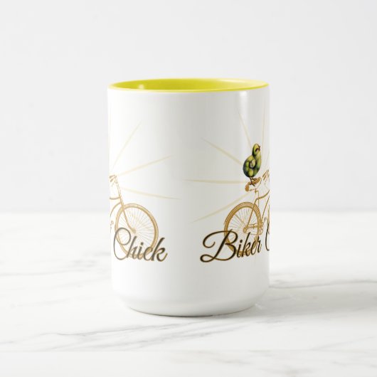 おもしろいなバイクもしくは自転車に乗る人のひよこのヴィンテージ マグカップ (中央)