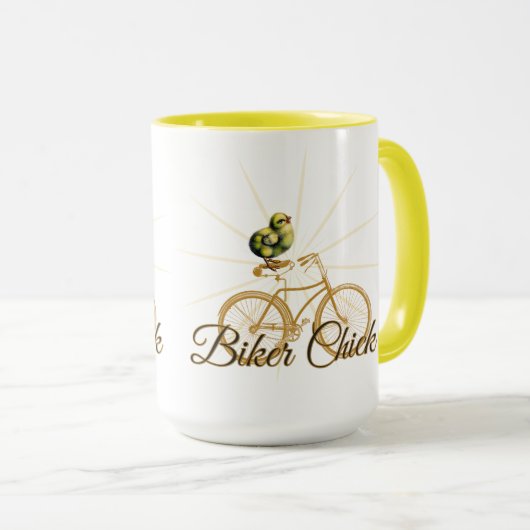 おもしろいなバイクもしくは自転車に乗る人のひよこのヴィンテージ マグカップ (正面右)