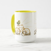 おもしろいなバイクもしくは自転車に乗る人のひよこのヴィンテージ マグカップ (正面左)