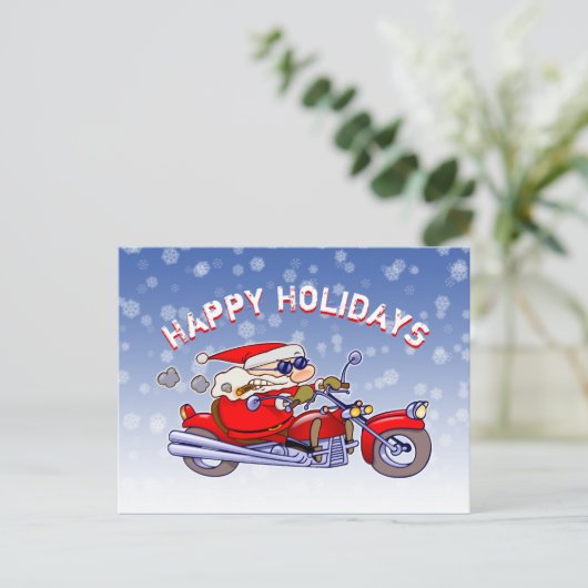 おもしろいなバイクもしくは自転車に乗る人のサンタクロースの休日の挨拶 シーズンポストカード (スタンド正面)