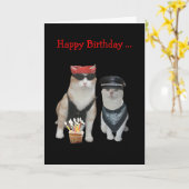 おもしろいなバイクもしくは自転車に乗る人猫の誕生日 カード (黄色い花)