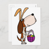 おもしろいなバセットハウンド犬のイースターのウサギ シーズンポストカード (正面/裏面)