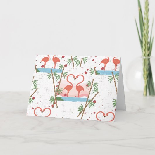 おもしろいなバレンタインのピンクのフラミンゴのダンス シーズンカード (正面)