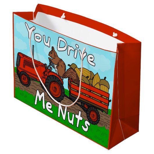 おもしろいなバレンタインデーのリスのしゃれはくだらない私を運転します ラージペーパーバッグ (裏面アングル)