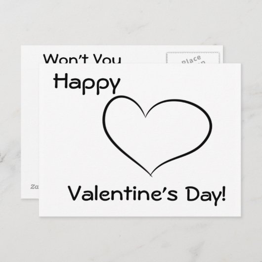 おもしろいなバレンタインデーの黒く及び白いハートの郵便はがき シーズンポストカード (正面/裏面)