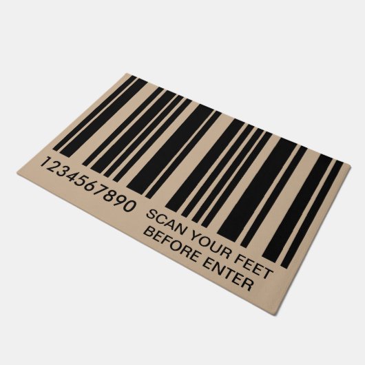 おもしろいなバーコードのスタイル-あなたの足をの前に入りますスキャンして下さい ドアマット (アングル)