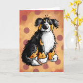 おもしろいなバーニーズ・マウンテン・ドッグの漫画の挨拶状 カード (黄色い花)