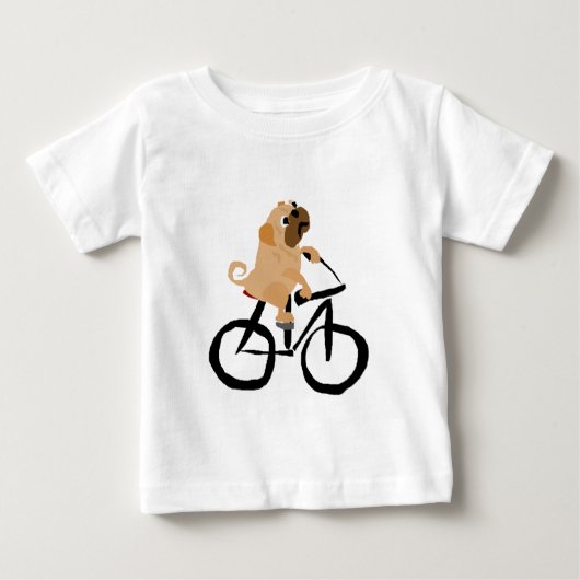 おもしろいなパグの小犬の乗馬の自転車 ベビーTシャツ (正面)