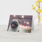 おもしろいなパグの誕生日 カード (黄色い花)