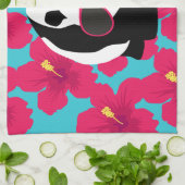 おもしろいなパンダくまのビーチののらくら者のカッコいいのサングラスの熱帯地方 キッチンタオル (折り畳み)