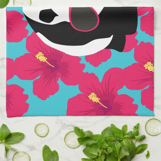 おもしろいなパンダくまのビーチののらくら者のカッコいいのサングラスの熱帯地方 キッチンタオル (折り畳み)