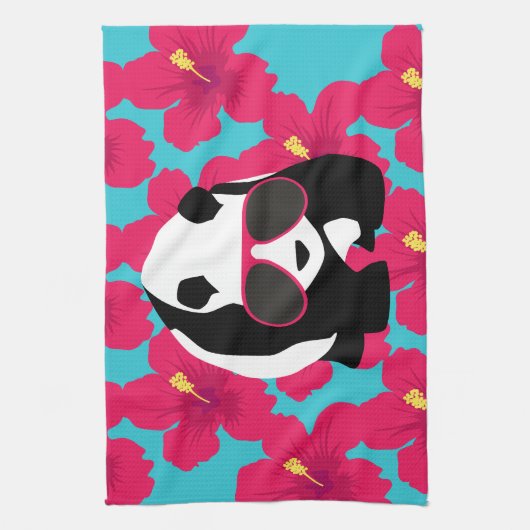 おもしろいなパンダくまのビーチののらくら者のカッコいいのサングラスの熱帯地方 キッチンタオル (縦)