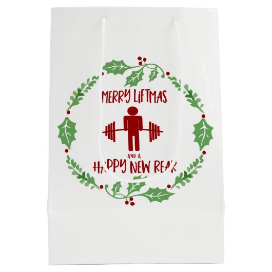 おもしろいなパーソナルトレーナーのフィットネスのクリスマスLiftmas ミディアムペーパーバッグ (裏面)