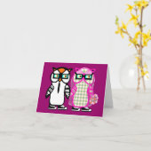 おもしろいなヒップスターのフクロウの結婚式の花嫁及び新郎空白のなカード カード (黄色い花)