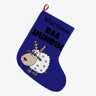 おもしろいなヒツジのBahのばかばかしいクリスマスのしゃれの漫画 ラージクリスマスストッキング