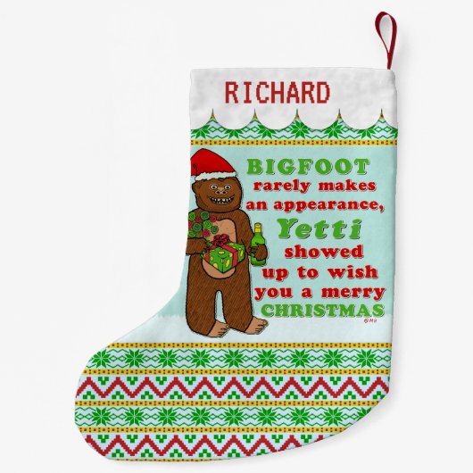 おもしろいなビッグフットのメリークリスマスのサスカッチのしゃれ スモールクリスマスストッキング (裏面)