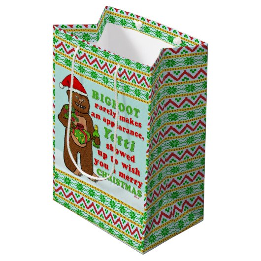 おもしろいなビッグフットのメリークリスマスのサスカッチのしゃれ ミディアムペーパーバッグ (正面アングル)