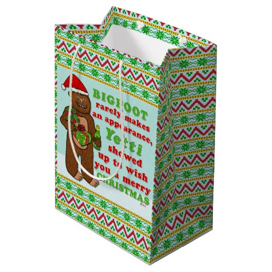 おもしろいなビッグフットのメリークリスマスのサスカッチのしゃれ ミディアムペーパーバッグ (裏面アングル)