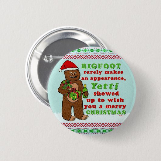 おもしろいなビッグフットのメリークリスマスのサスカッチのしゃれ 缶バッジ (正面&裏面)