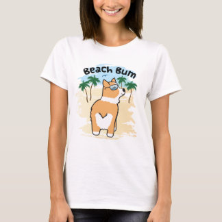 おもしろいなビーチののらくら者のコーギー犬しかし Tシャツ