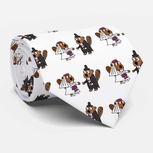 おもしろいなビーバーの新郎新婦の結婚式 ネクタイ (ロール)