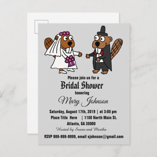 おもしろいなビーバーの結婚式の漫画 インビテーションポストカード (正面/裏面)