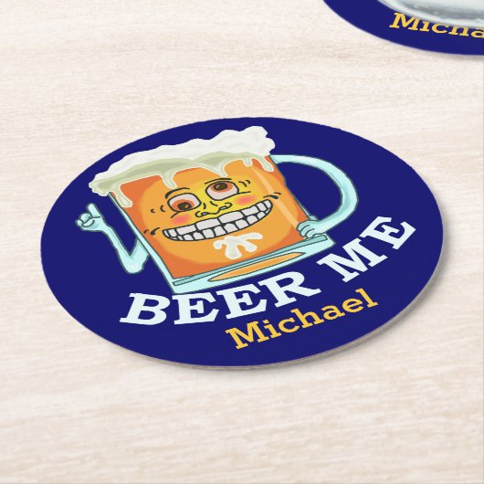 おもしろいなビール私笑った漫画の名前をカスタムする ラウンドペーパーコースター (アングル)