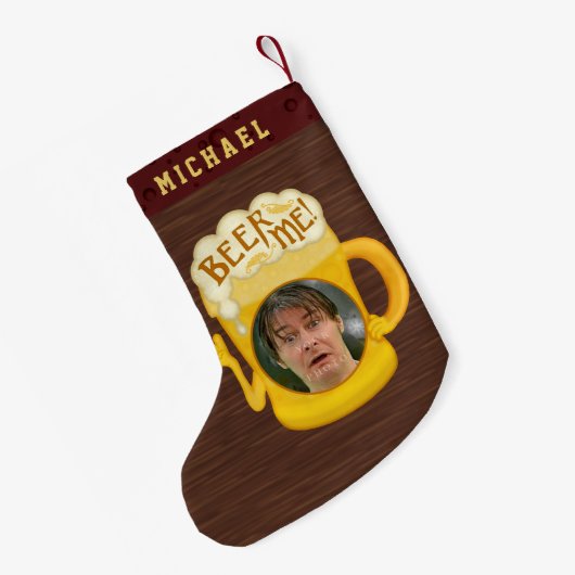 おもしろいなビール私飲むユーモア|の名前をカスタムするの写真 スモールクリスマスストッキング (裏面 (吊り時))