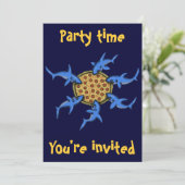 おもしろいなピザ食べ物の鮫のパーティの招待状カード 招待状 (スタンド正面)