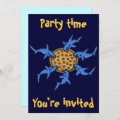 おもしろいなピザ食べ物の鮫のパーティの招待状カード 招待状 (正面/裏面)