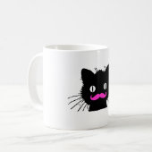 おもしろいなピンクの髭のヴィンテージ黒猫 コーヒーマグカップ (正面左)