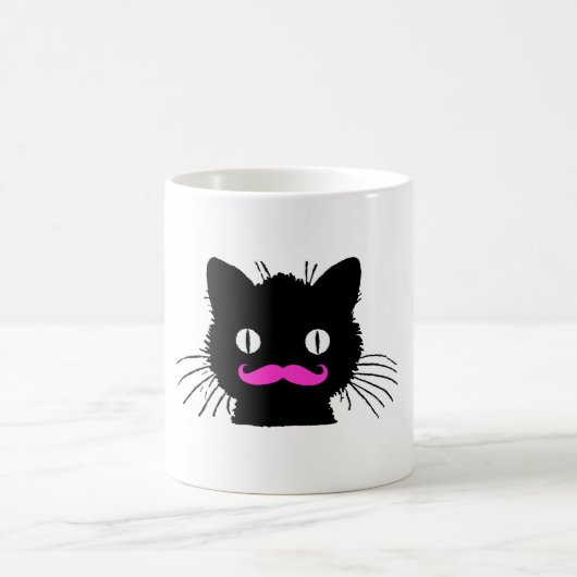 おもしろいなピンクの髭のヴィンテージ黒猫 コーヒーマグカップ (中央)