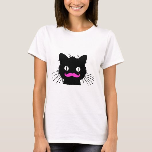 おもしろいなピンクの髭黒猫 Tシャツ (正面)