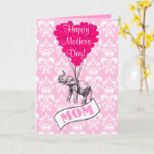 おもしろいなピンク象の母の日 カード (黄色い花)